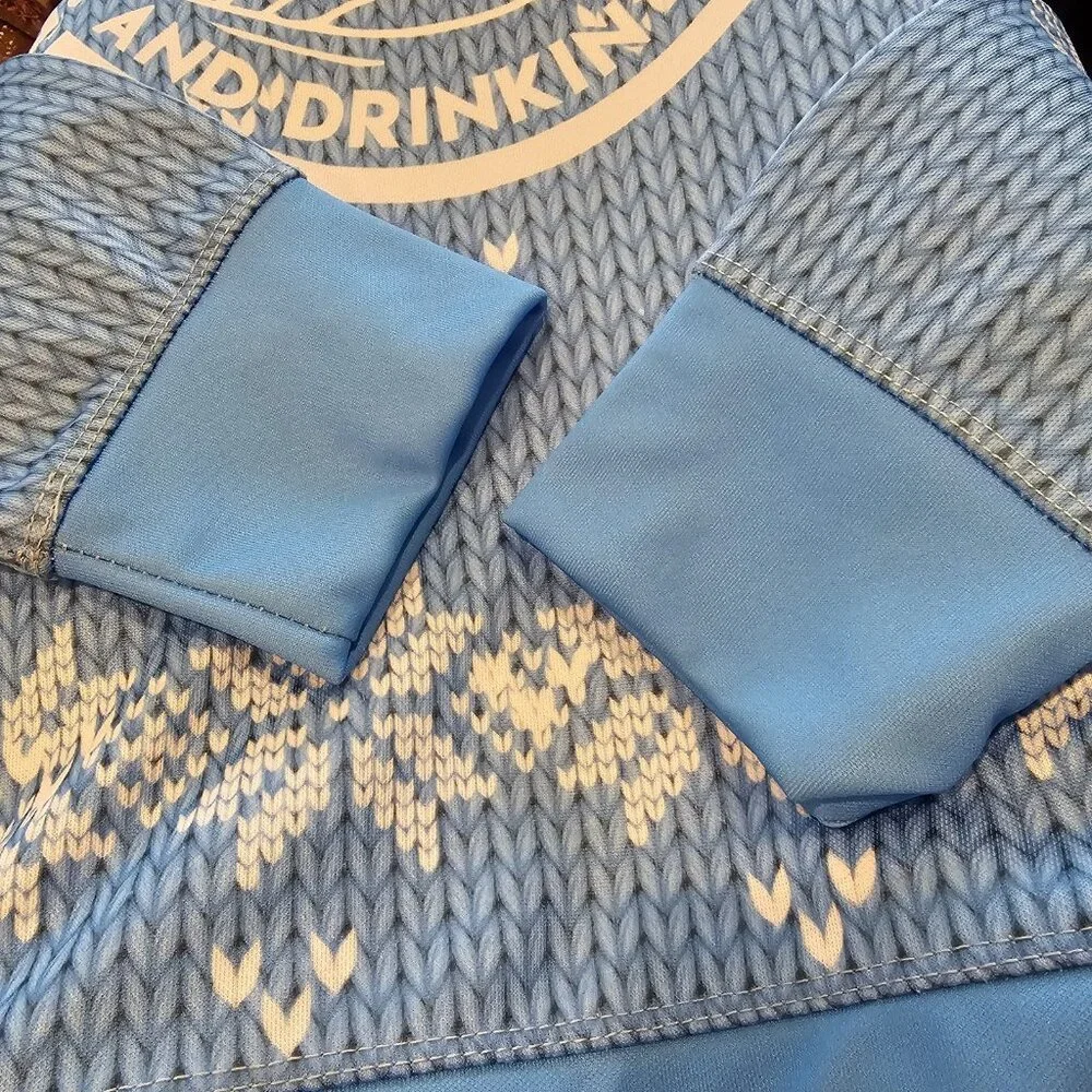 Greater Half Donald Trump Ugly Christmas‎ Sweater White Claw Surfer Blue Sz M